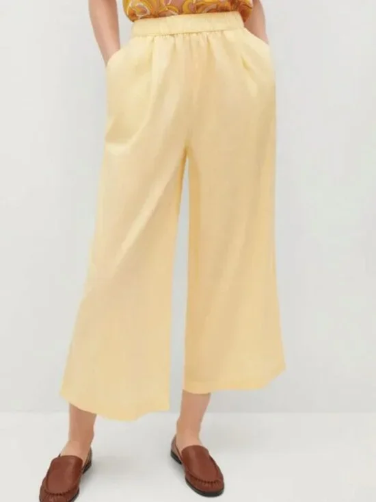 MANGO Linen-blend Culotte Wide Leg Trousers NWT