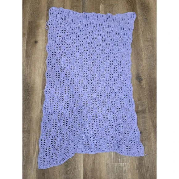 Vintage Lavender Knit Handmade Afghan Baby Blanket Throw Lap Robe 26