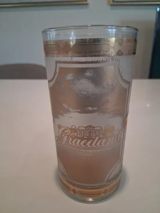 Vtg Culver Elvis Presley Graceland 22K Gold Highball Glass Tumbler 1970s Frosted
