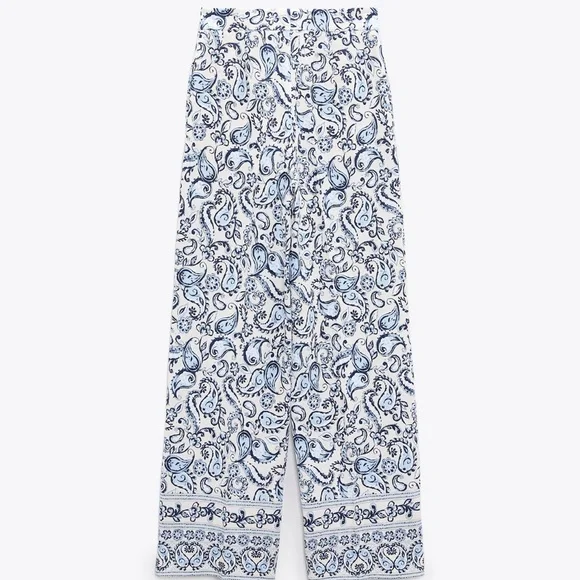 ZARA Linen Straight cut printed pants