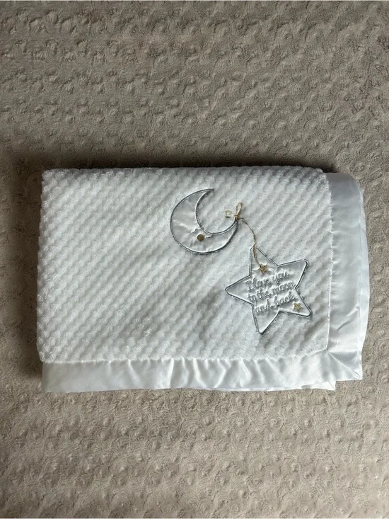 Baby Starters I Love You To The Moon and Back White Blanket Star Silver Gold