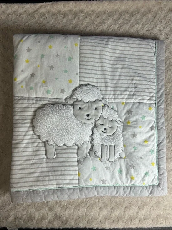 Child of Mine by Carter's Lamb Stars Baby Blanket Comforter Quilt Gray White