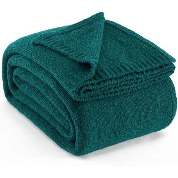 Carriediosa Wool Blend Knit Throw Blanket 50% Recycled Poly 60x80-Dark Teal/New