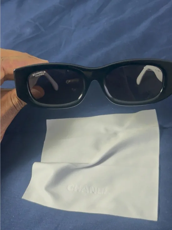 CHANEL Black Rectangular Sunglasses with Dark Lenses