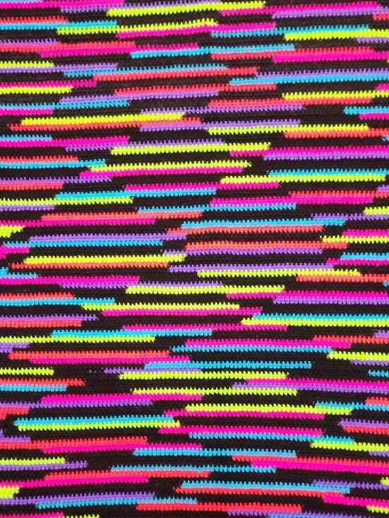 Handcrafted Crocheted Afghan Throw Neon Colored Stripe Blanket - New