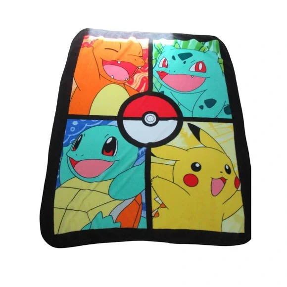 Pokemon Throw‎ Blanket 46x60 Pokeball Pikachu squirtle Charmander Bulbasaur USED