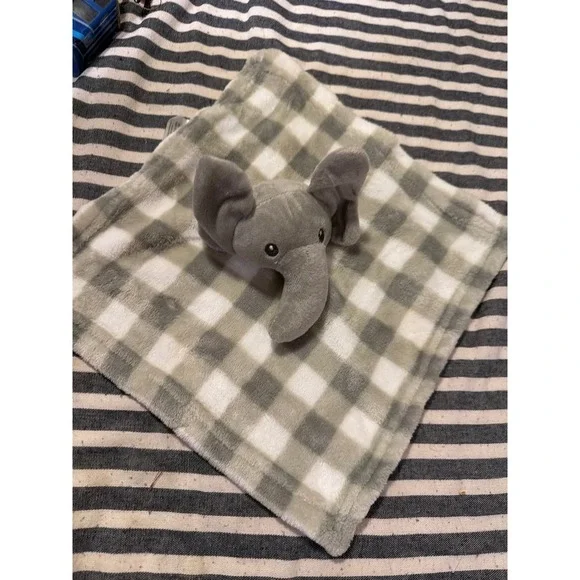 Lila & Jack Gray Elephant Buffalo Check Baby Security Blanket Lovey AT305-GY-GH