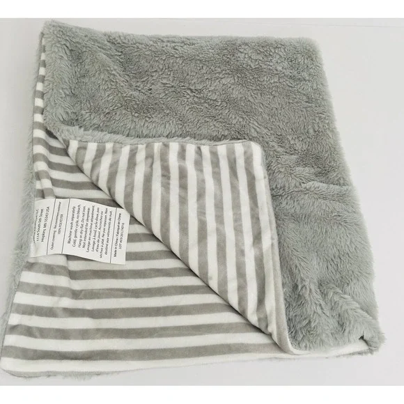 Animal Adventure Gray White Stripe Baby Blanket Plush Striped Fluffy Lovey
