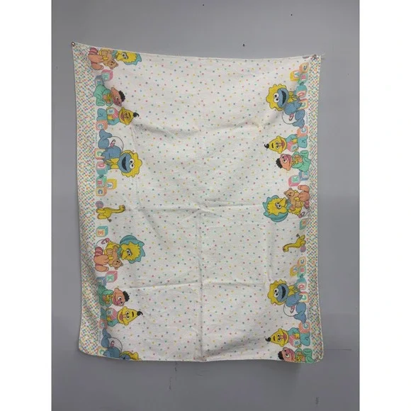 Vintage Sesame Street baby Blanket Cookie Monster Bert Ernie Pastel 27x34