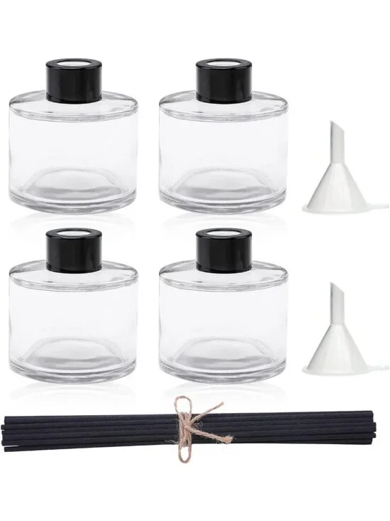 4PCS Refillable Glass Diffuser Bottles with Reeds & Funnel - Home Fragrance