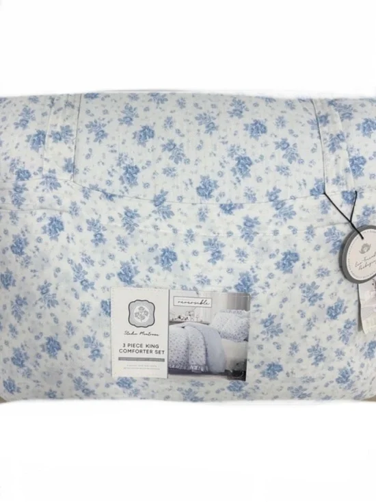 Studio Montrose Blue and White Floral King Cotton Gauze Comforter Set 106”x90”
