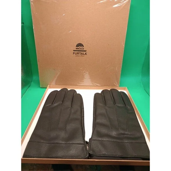 Furtalk Since 2012, Black Leather Gloves In Medium Womens