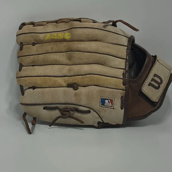 Wilson A450 Youth Baseball Glove Genuine Leather Tan/Brown Mitt MLB Patch