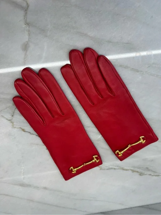 Celine Red Lambskin Leather Gloves