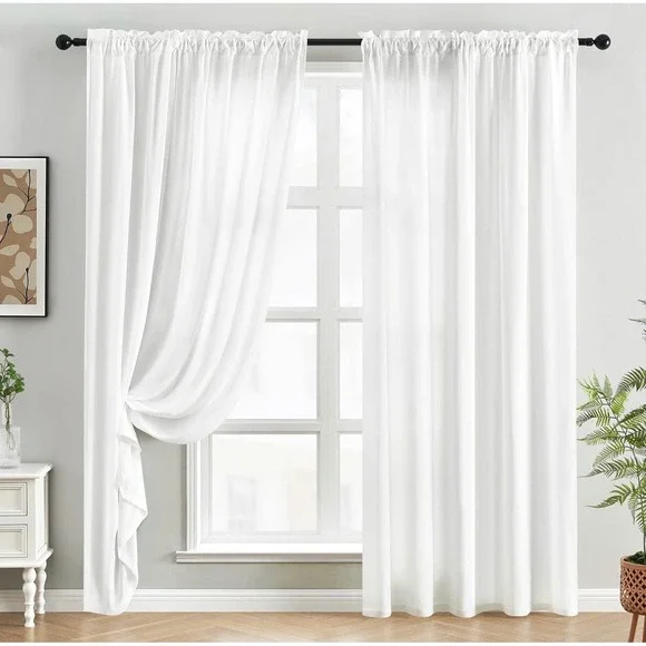 White Sheer Curtains Light Filtering Rod Top Window 52x84