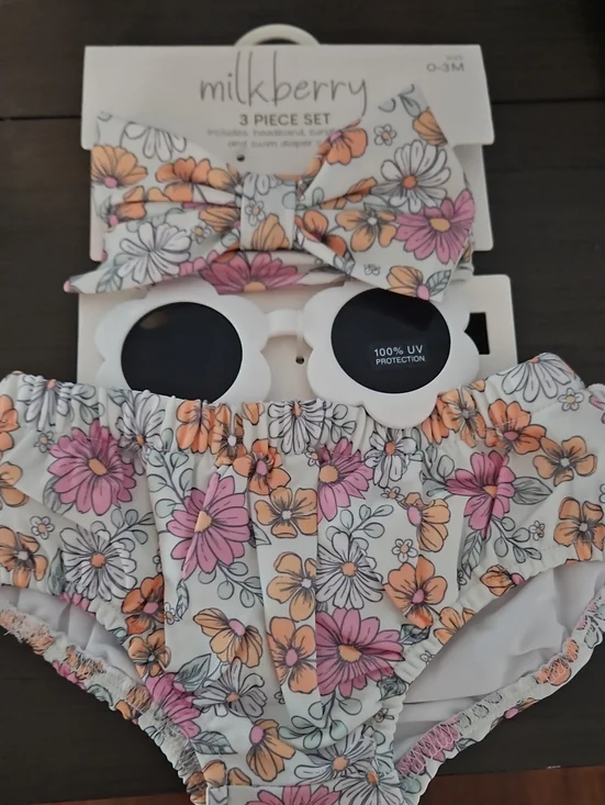 Milkberry Floral Baby Swim Set - Pink & Orange 0-3 Mos.