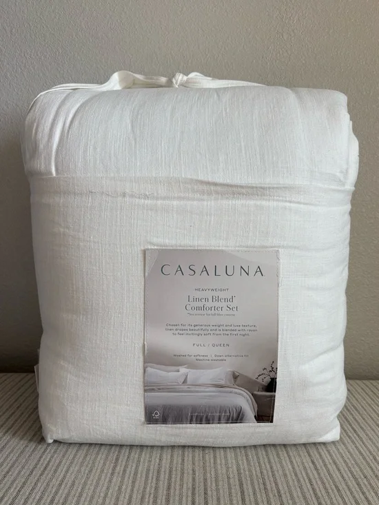 NWT Full/Queen Heavyweight Linen Blend Comforter & Sham Set White - Casaluna