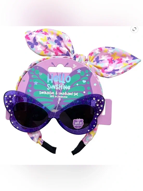 Hello Sunshine Purple Gem Cat-Eye Sunglasses & Floral Headband Set