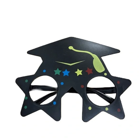 Graduation Star Glasses with Colorful Stars Kids Black Cap