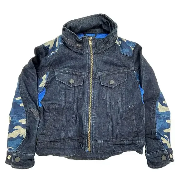 Gap Denim Camo Hooded Jacket Kids Size Small Regular Zipper Vents on Sleeve Back