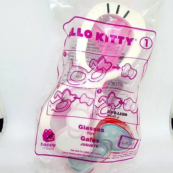 2018 Hello Kitty White Pink Whisker Fashion Glasses #1 Polka Dot Bow McDonald's