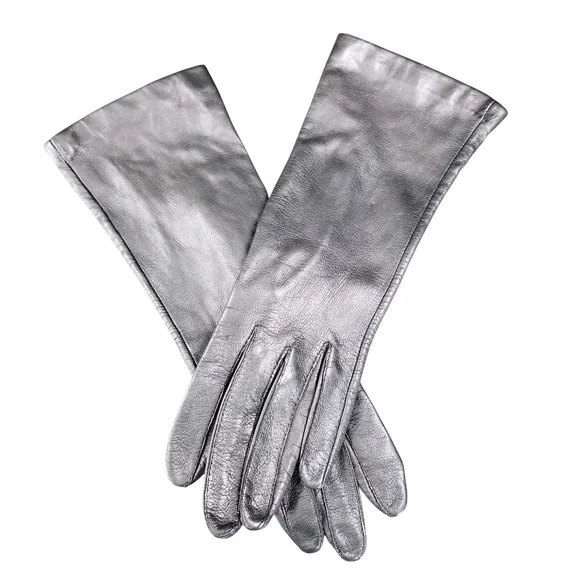 Vintage Antron Thin Leather Gloves Women's Sz 6.5‎ Black Lined Mid Length Preppy