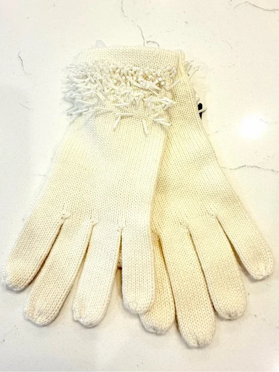 NWT BCBGMaxAzria Ivory Knit Beaded Cuff Gloves