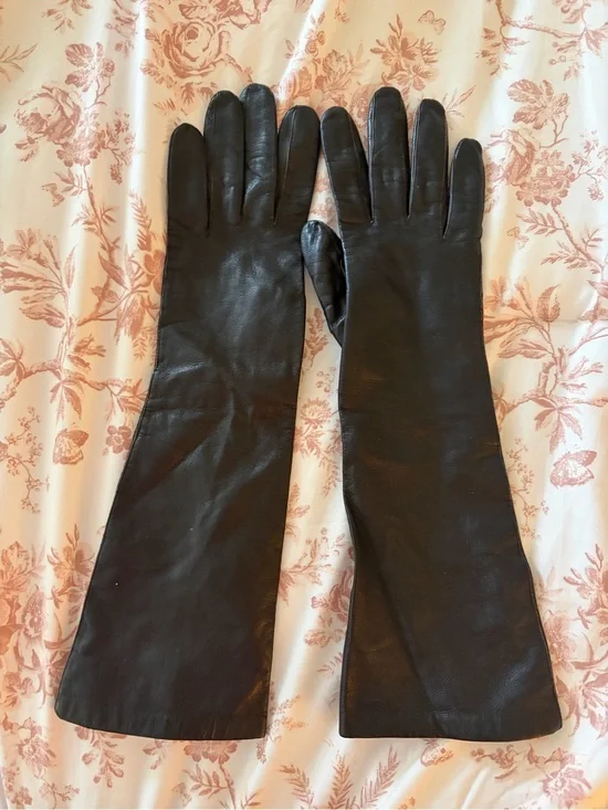 Vintage Gant Black Leather Silk Lined Long Gloves