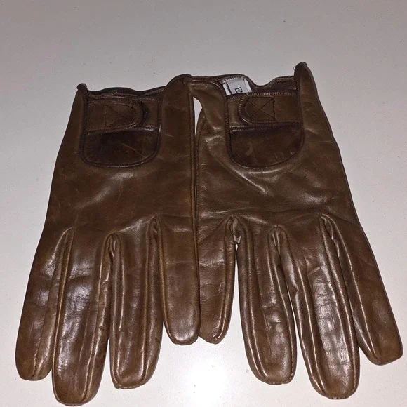 AUTHENTIC Emporio Armani Leather Gloves Amber Brown Women's Size L Lambskin Rich