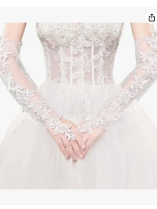 Long Lace Fingerless Elbow Gloves Sheer Tulle Opera Bridal Glove | Long Wedding