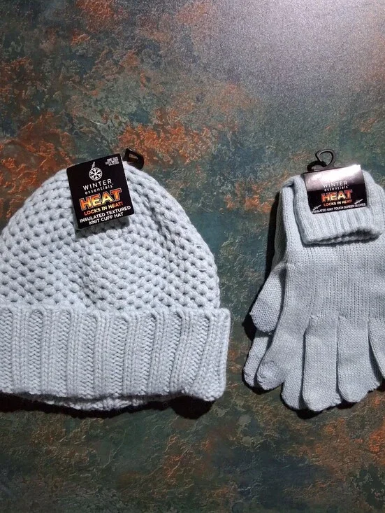 Essentials Turquoise Knit Beanie and Gloves Set