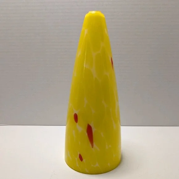 Art Glass Cone Lamp Shade Yellow White Mottled Red Accents Replacement‎ 9.25