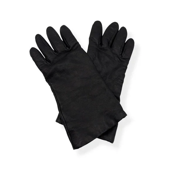 Vintage Gates Women's Black Lambskin Leather Gloves Cashmere‎ Lined Size 7 Med