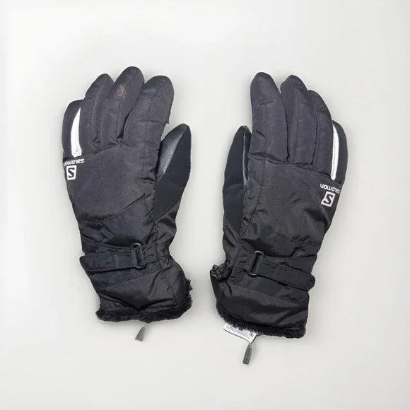 Salomon Winter Ski Snow Gloves Black Insulated Leather Palm Adult Size Medium