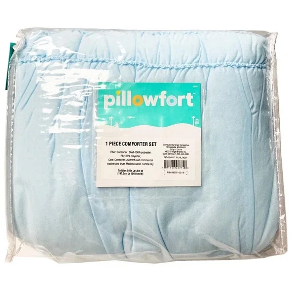 NEW PIllowfort Toddler Size Light Blue Comforter Ruched Bedding 42