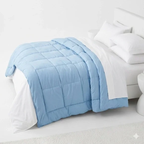 Pillowtex Goose Down Comforter Box Quilt Cotton Dusty Blue Queen