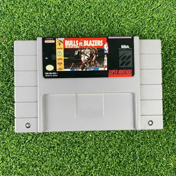 Bulls vs Blazers and the NBA Playoffs Super Nintendo Game Cartridge