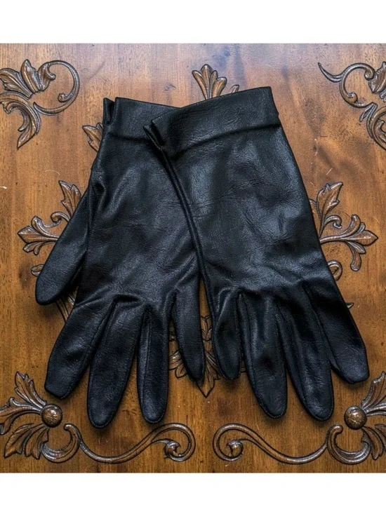 8” Vintage Analon Hansen Gloves Black Formal Shiny Finish Nylon 6.5 XS S Small