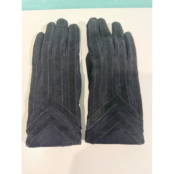 Isotoner Womens Black Spandex Faux Suede Chevron Striped Gloves Size Large