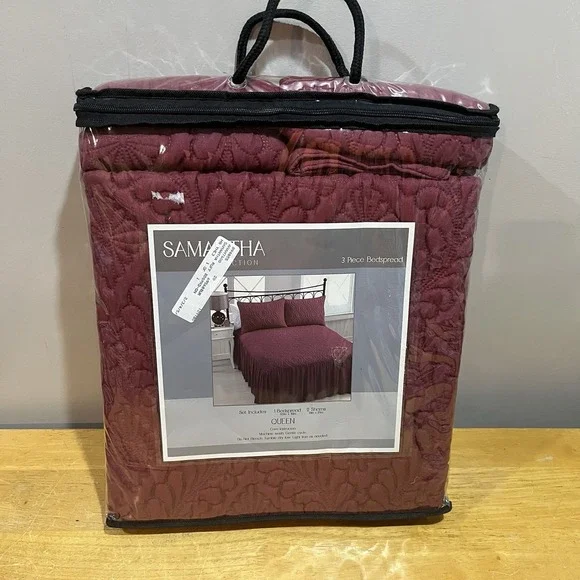 Samantha Collection Burgundy Queen Size 3 Piece Bedspread‎ Set Quilted Maroon