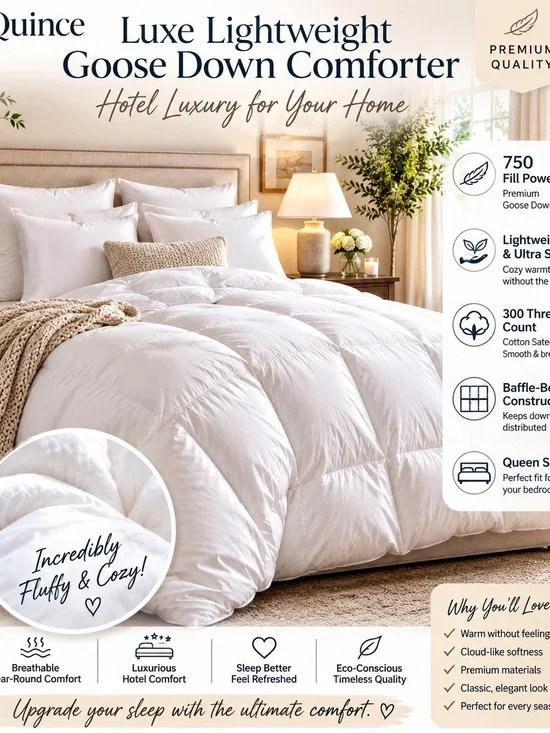 Quince White Luxe Goose Down Comforter - Plush Hotel-Style White