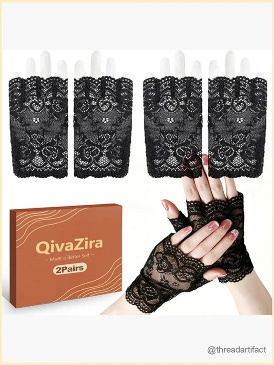 Fingerless Lace Gloves Opera Evening Wedding Accessory Set