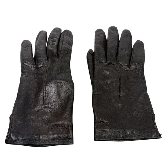 Vintage Dark Brown Leather Gloves Knit Lined Small Medium Winter Classic Brown