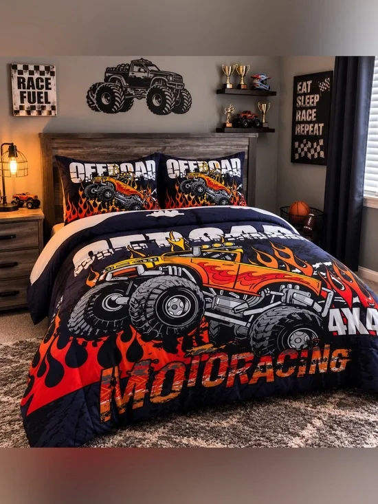 Monster Truck Full Size 3-Piece Bedding Set | Comforter + 2 Pillow Shams |