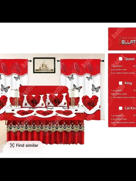 Red Rose Print Comforter Set with Matching Curtains