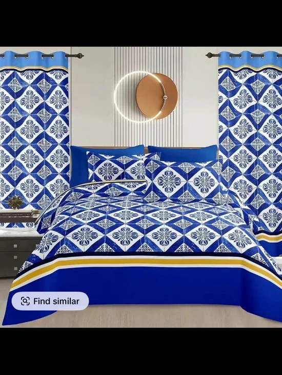 Blue Tile-Pattern Bedding Set