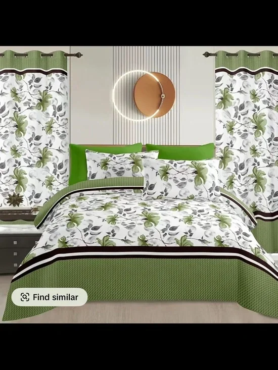 Green Floral Comforter Set with Pillow Shams - Unbranded
