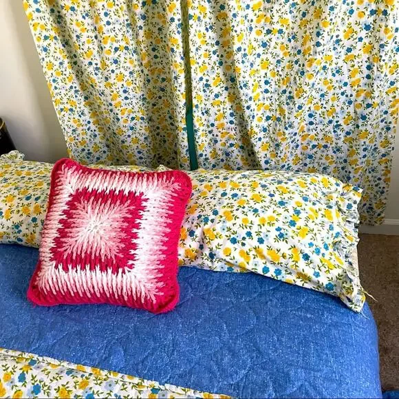 70s floral bedding set blue/yellow