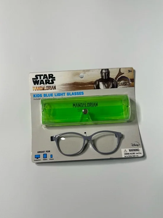 Star Wars The Mandalorian Kids Blue Light Glasses - Gray Frames with Green Case