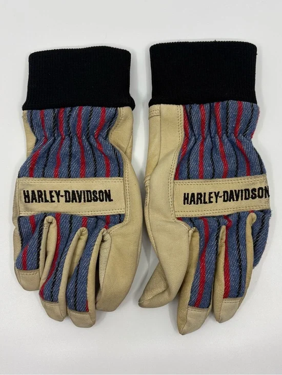 Harley Davidson Cream Retro Riding Gloves Women’s Small Leather Cotton Y2K Biker